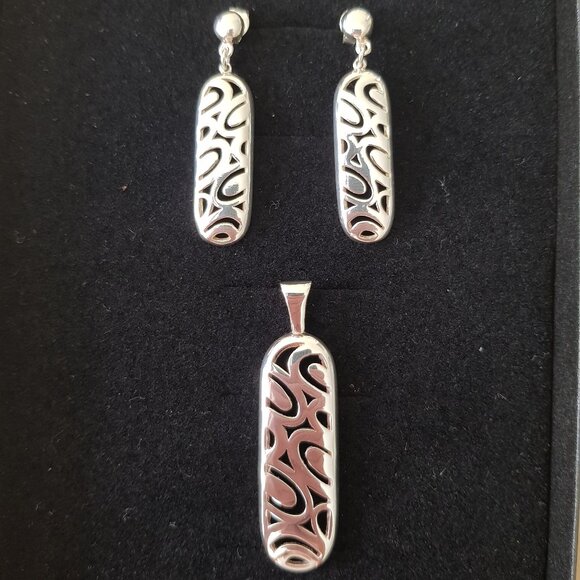 Sterling silver set (earrings and pendant) - Picture 1 of 6